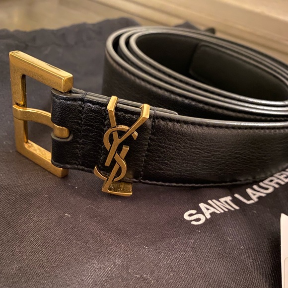 Saint Laurent Black Leather Belt with Gold YSL Hardware - Picture 2 of 4